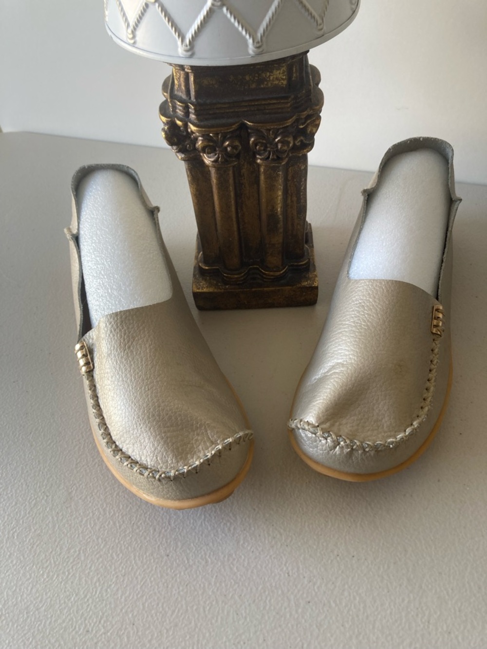 Women's Metallic Slip-On Loafers in Champagne